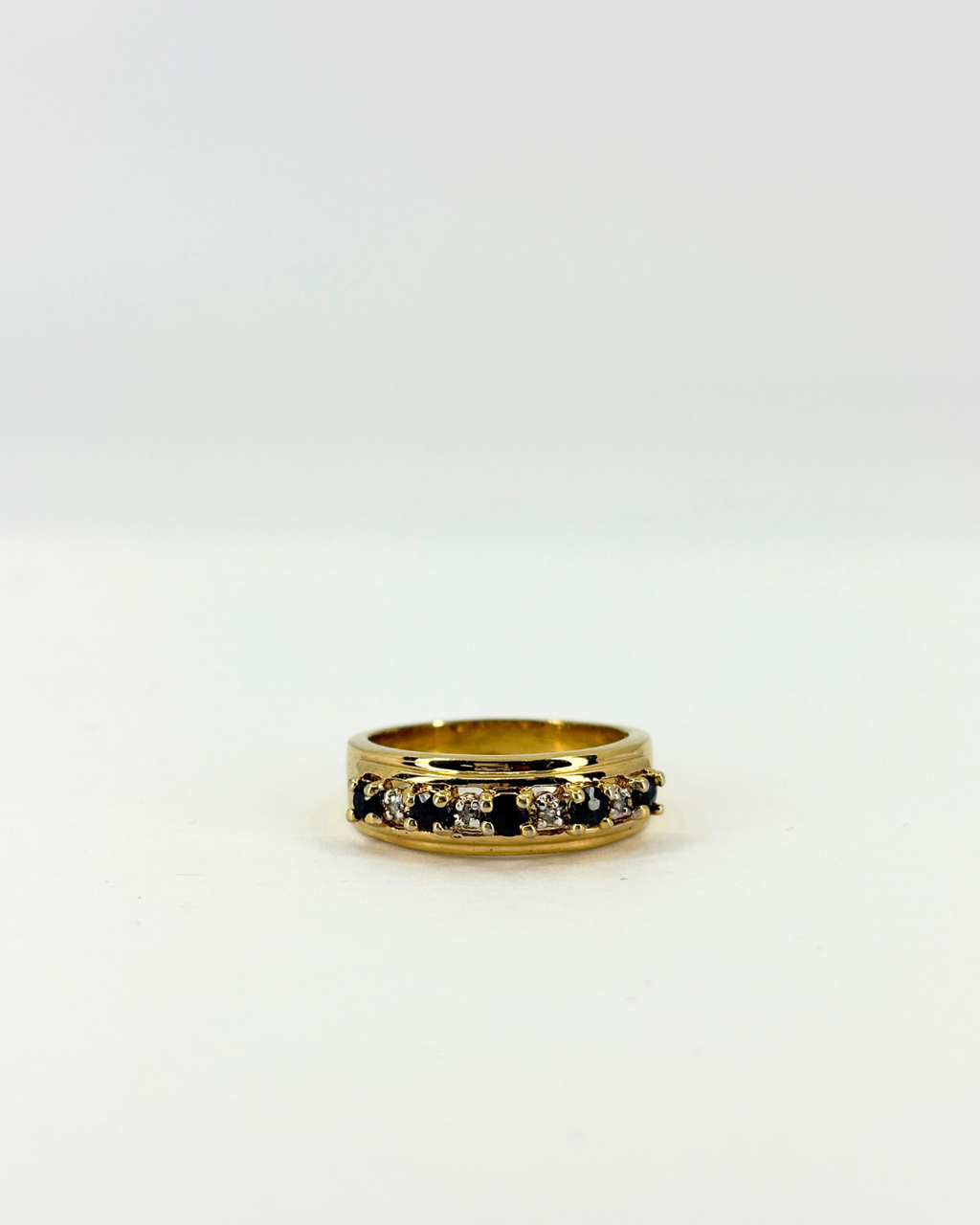 Gold Vermeil White and Blue Sapphire Half Eternity Ring