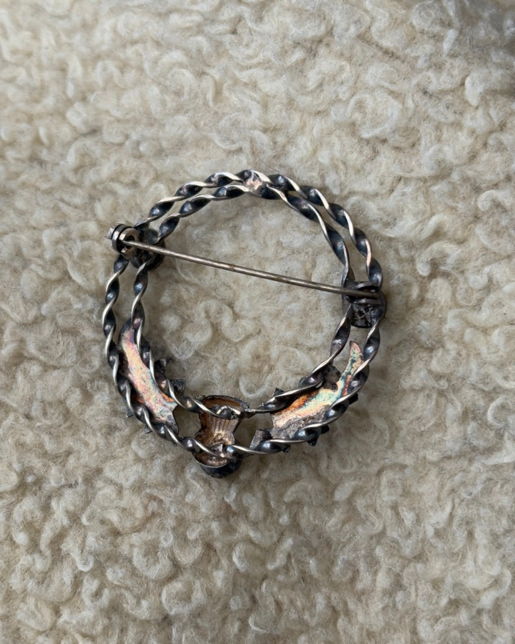 Scottish Sterling Silver Amethyst Glass Mizpah Brooch