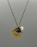 Gold Filled Lotus, Pearl, and Garnet Briolette Necklace