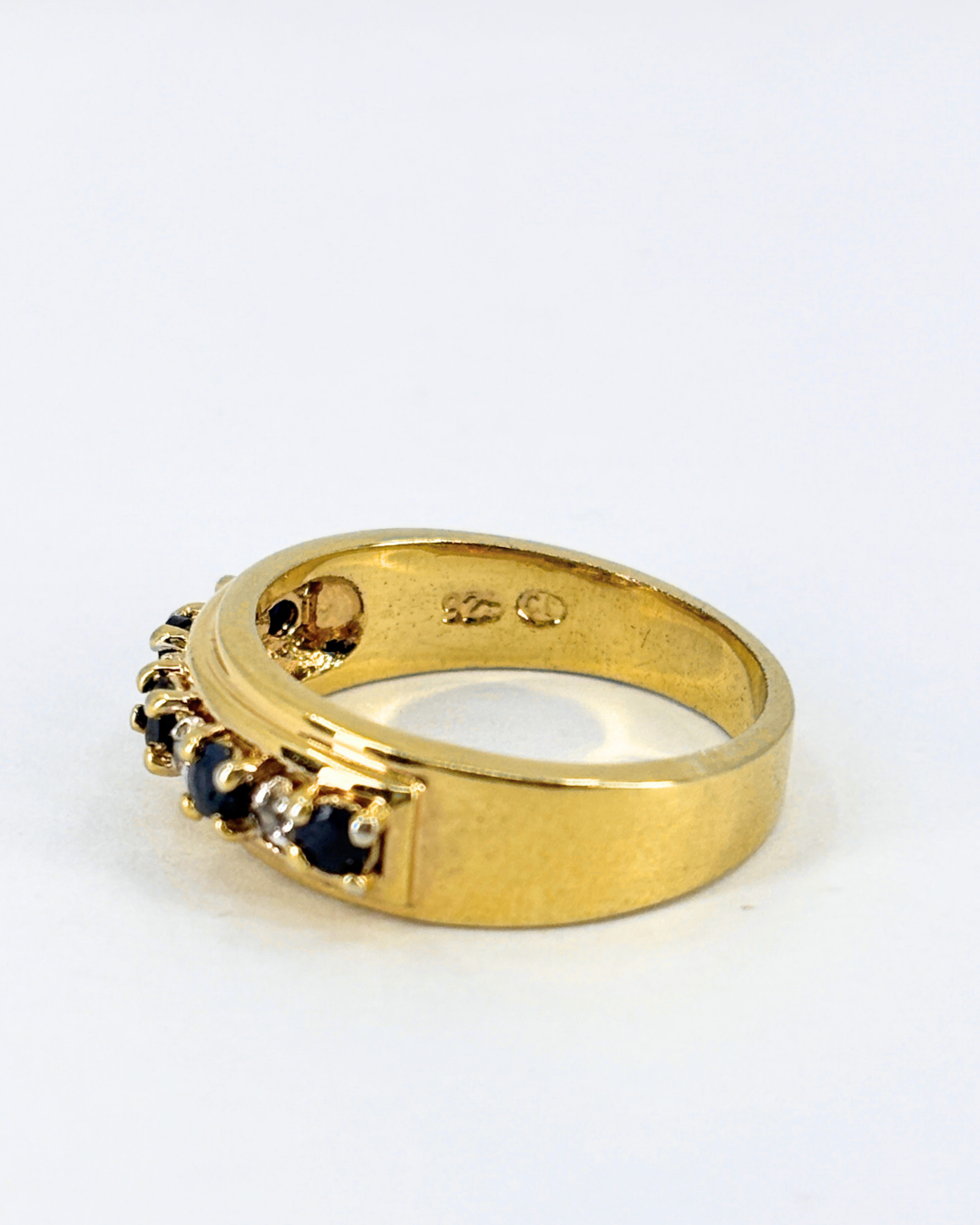 Gold Vermeil White and Blue Sapphire Half Eternity Ring