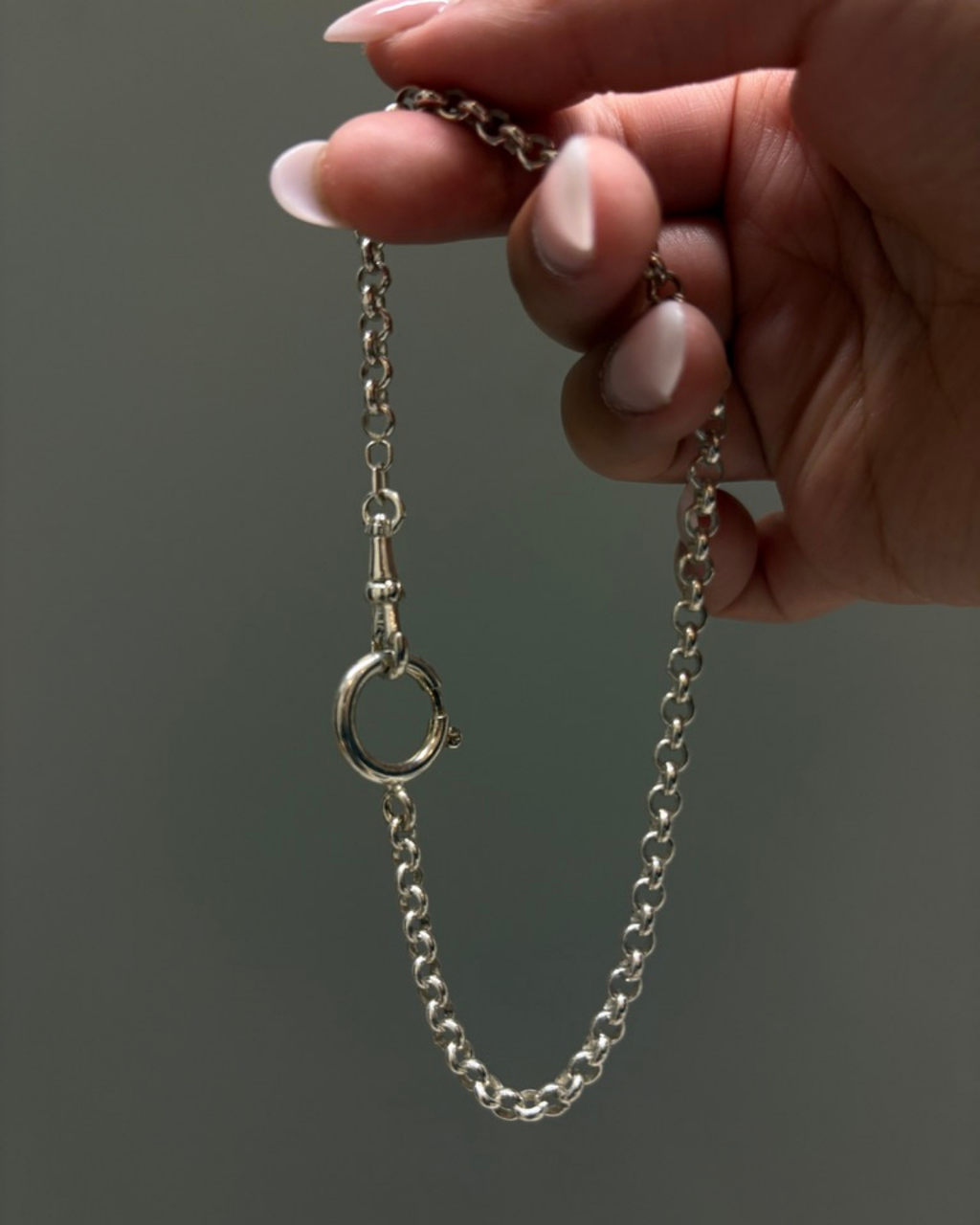 Chaîne de montre rolo en argent sterling avec mousqueton