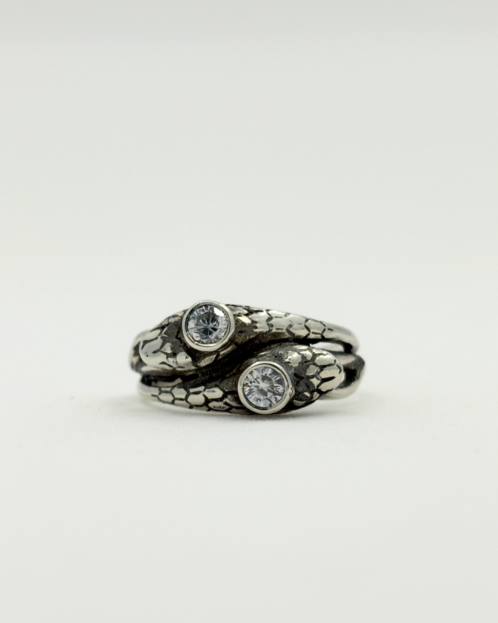 Sterling Double Headed Serpent with Cubic Zirconia Stones