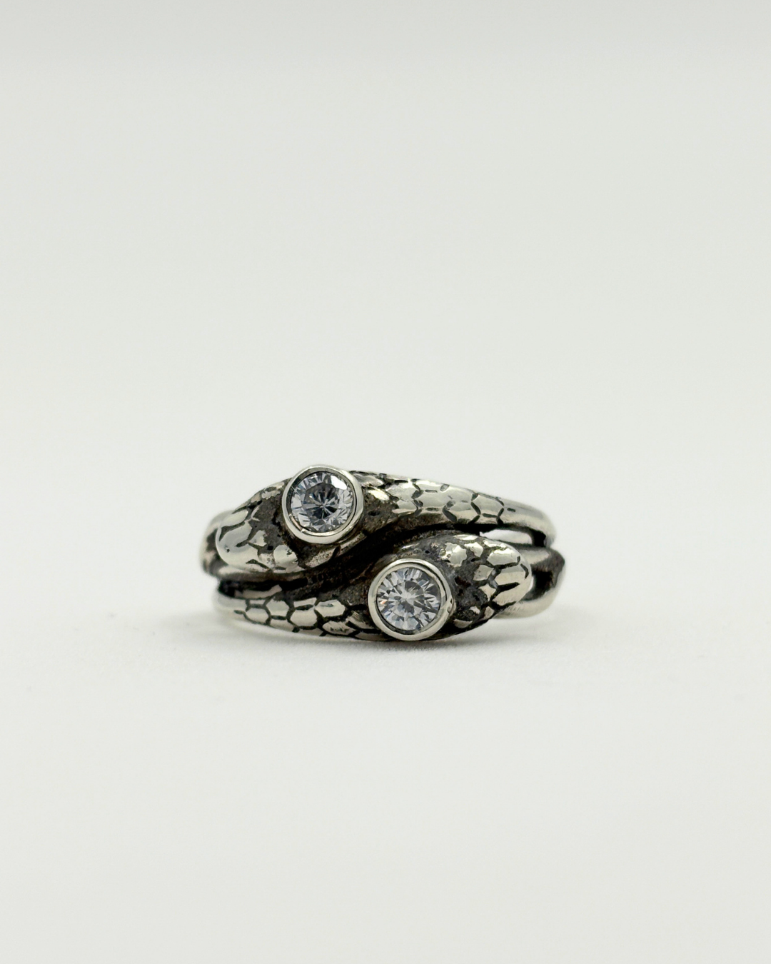 Sterling Double Headed Serpent with Cubic Zirconia Stones