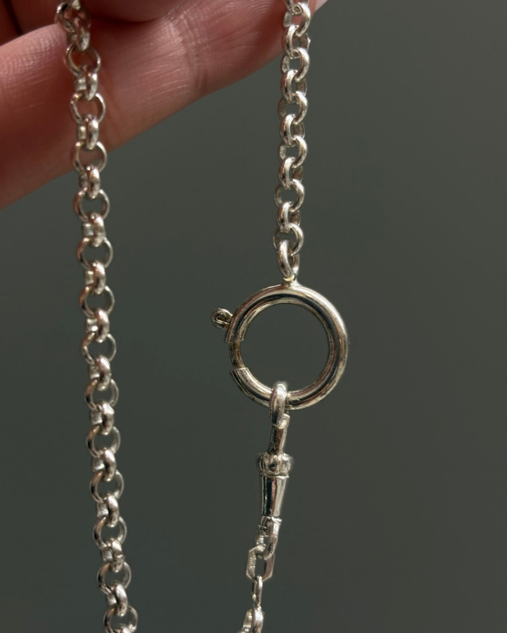 Chaîne de montre rolo en argent sterling avec mousqueton