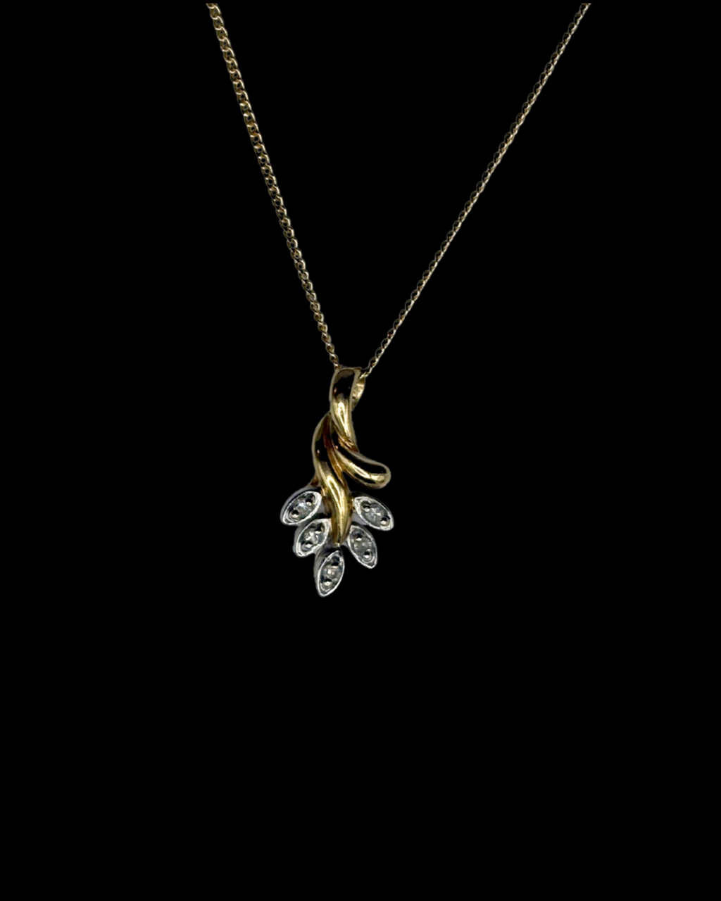 10kt Yellow Gold Diamond Leaf Pendant
