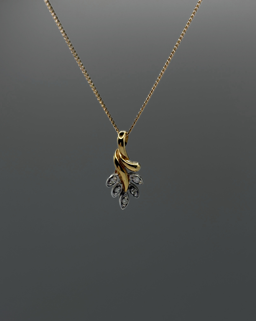 10kt Yellow Gold Diamond Leaf Pendant