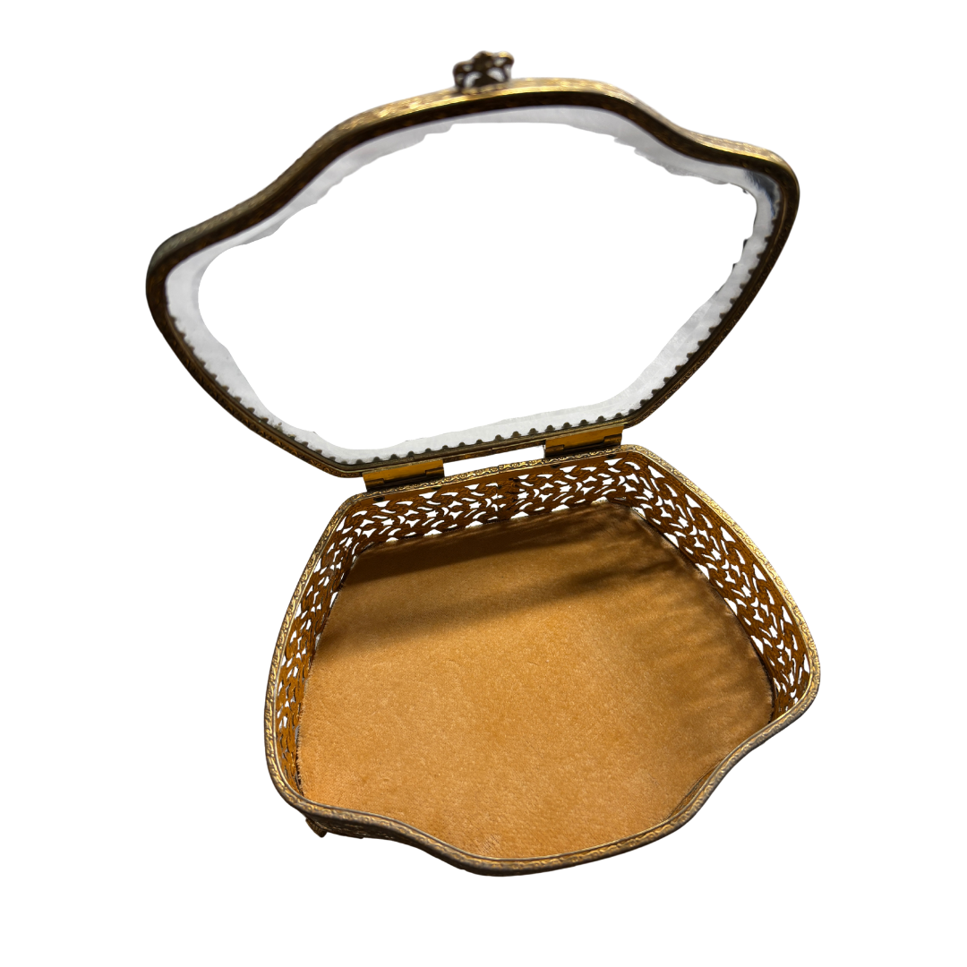 1960s Gold Tone Filigree Jewelry Box