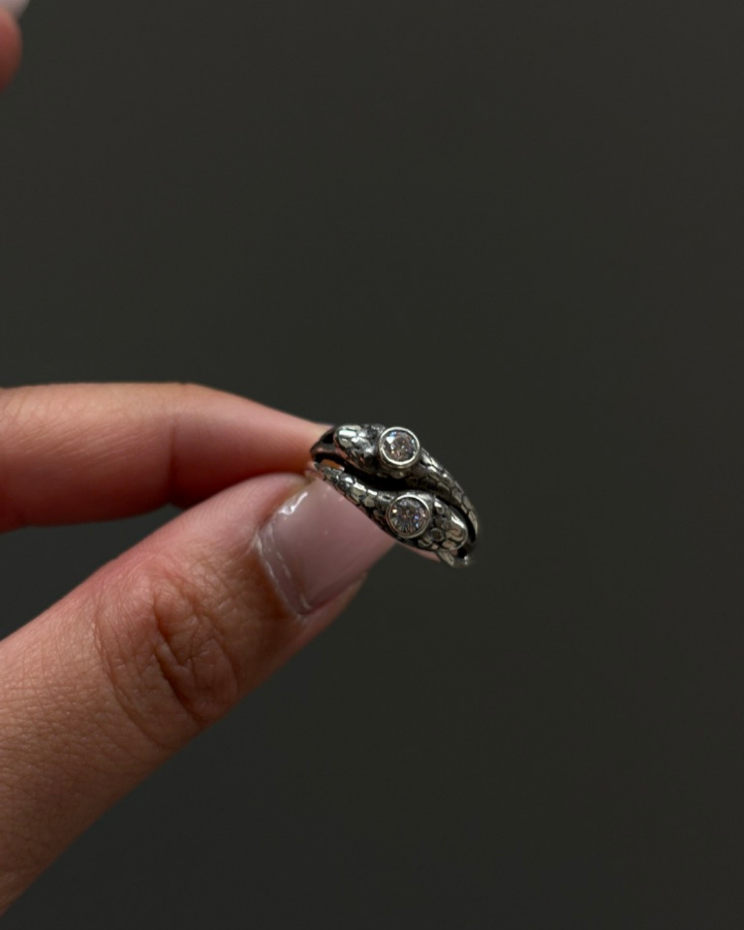 Sterling Double Headed Serpent with Cubic Zirconia Stones