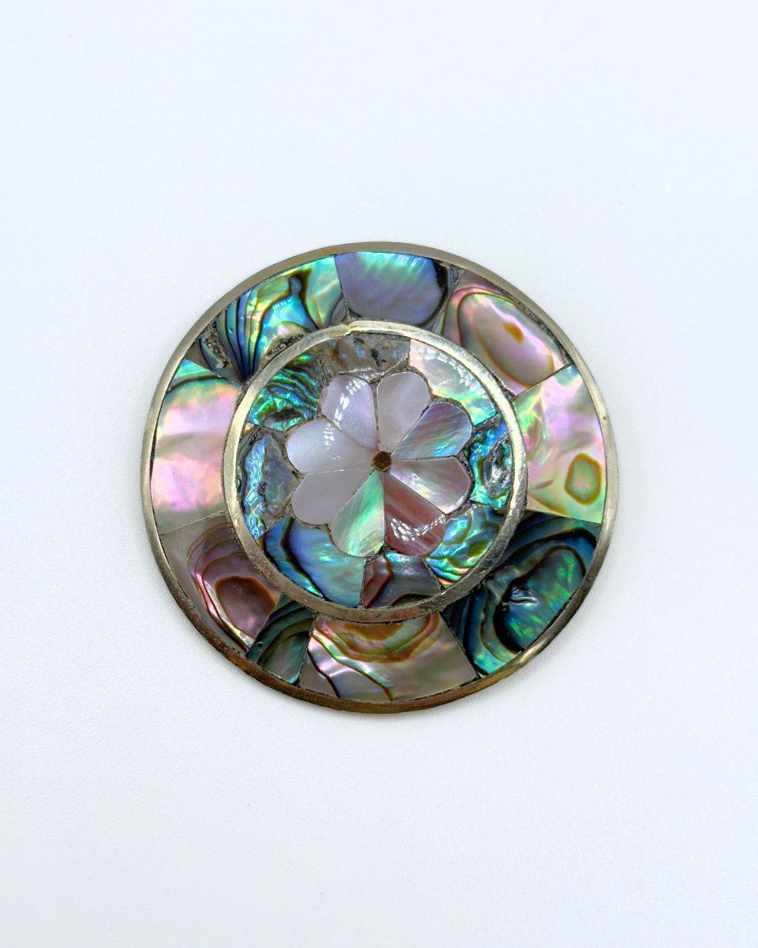 Mexico Mother of Pearl & Abalone Silver Brooch