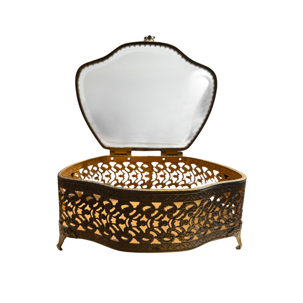 1960s Gold Tone Filigree Jewelry Box