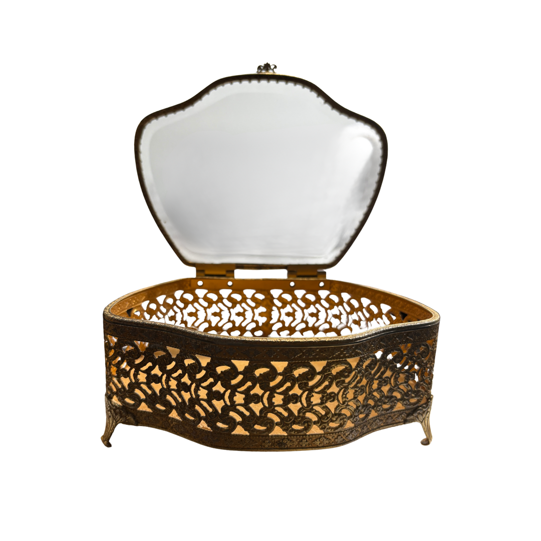 1960s Gold Tone Filigree Jewelry Box