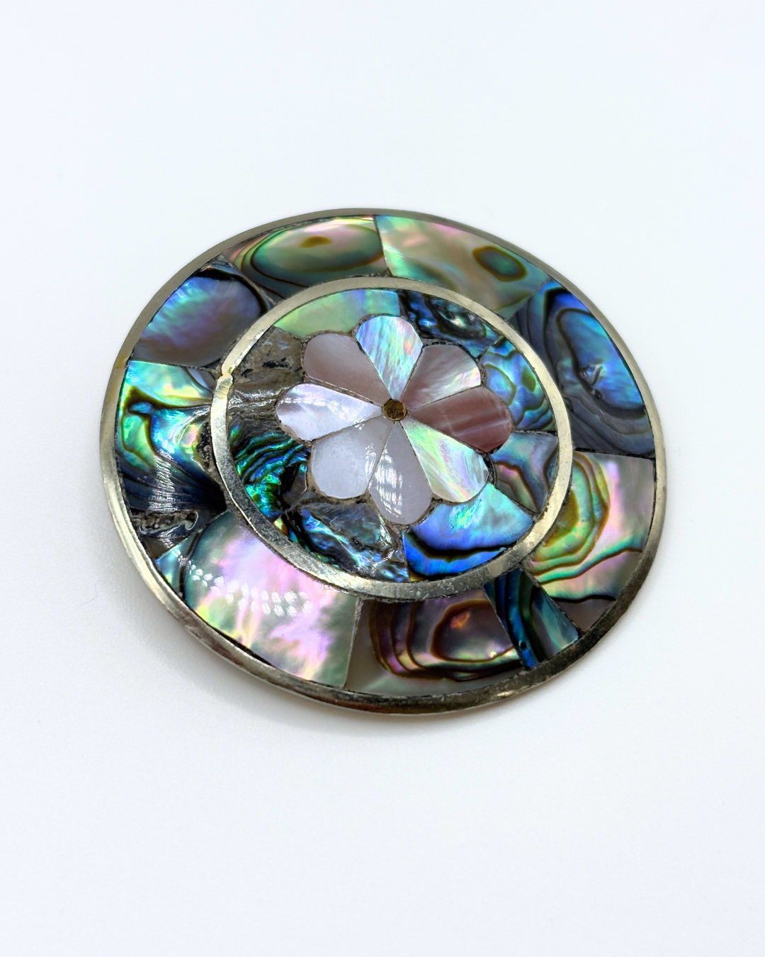 Mexico Mother of Pearl & Abalone Silver Brooch