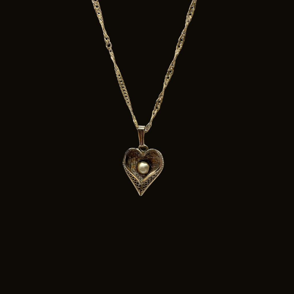 Sterling & Gold Filled Twisted Heart Necklace with Faux Pearl