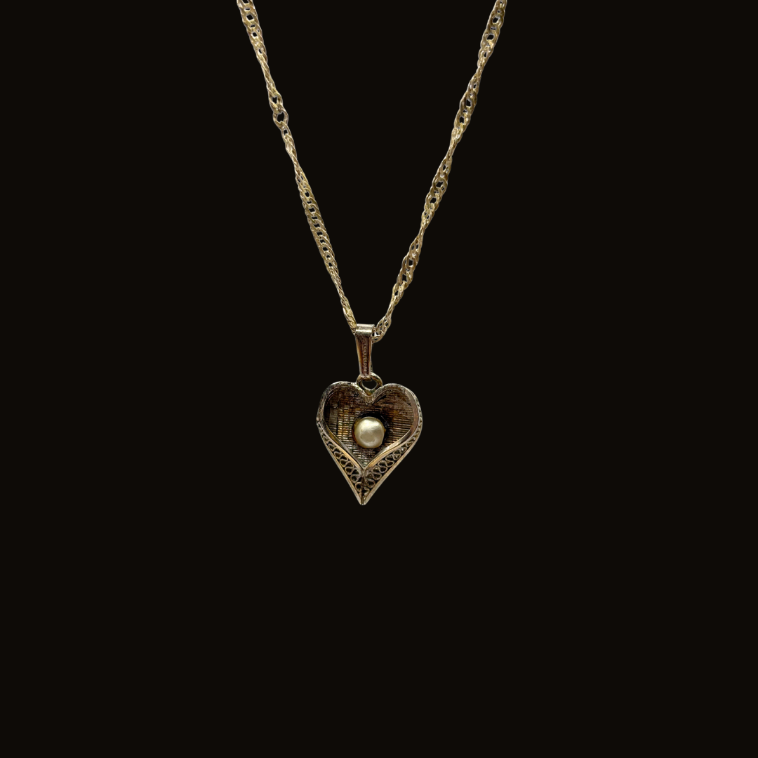 Sterling & Gold Filled Twisted Heart Necklace with Faux Pearl