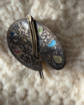 Damascene Enamel Painter's Palette Brooch