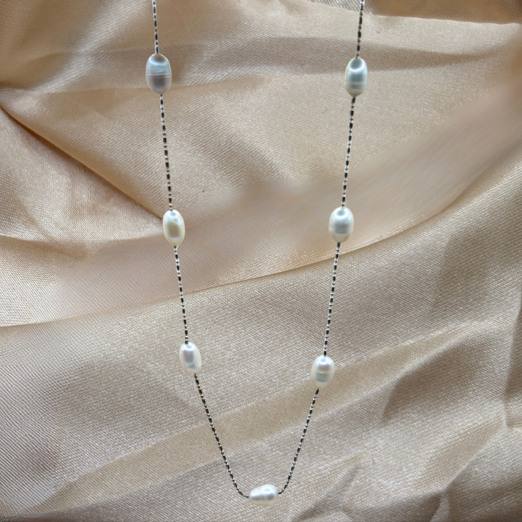 Sterling Freshwater Pearl Station Necklace & Bracelet