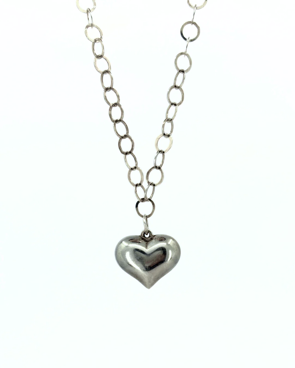 Sterling Disc Chain and Puffy Heart Necklace