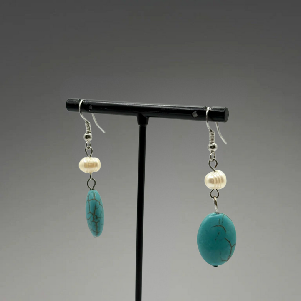 Boucles d'oreilles Turquoises et Perles d'eau douce