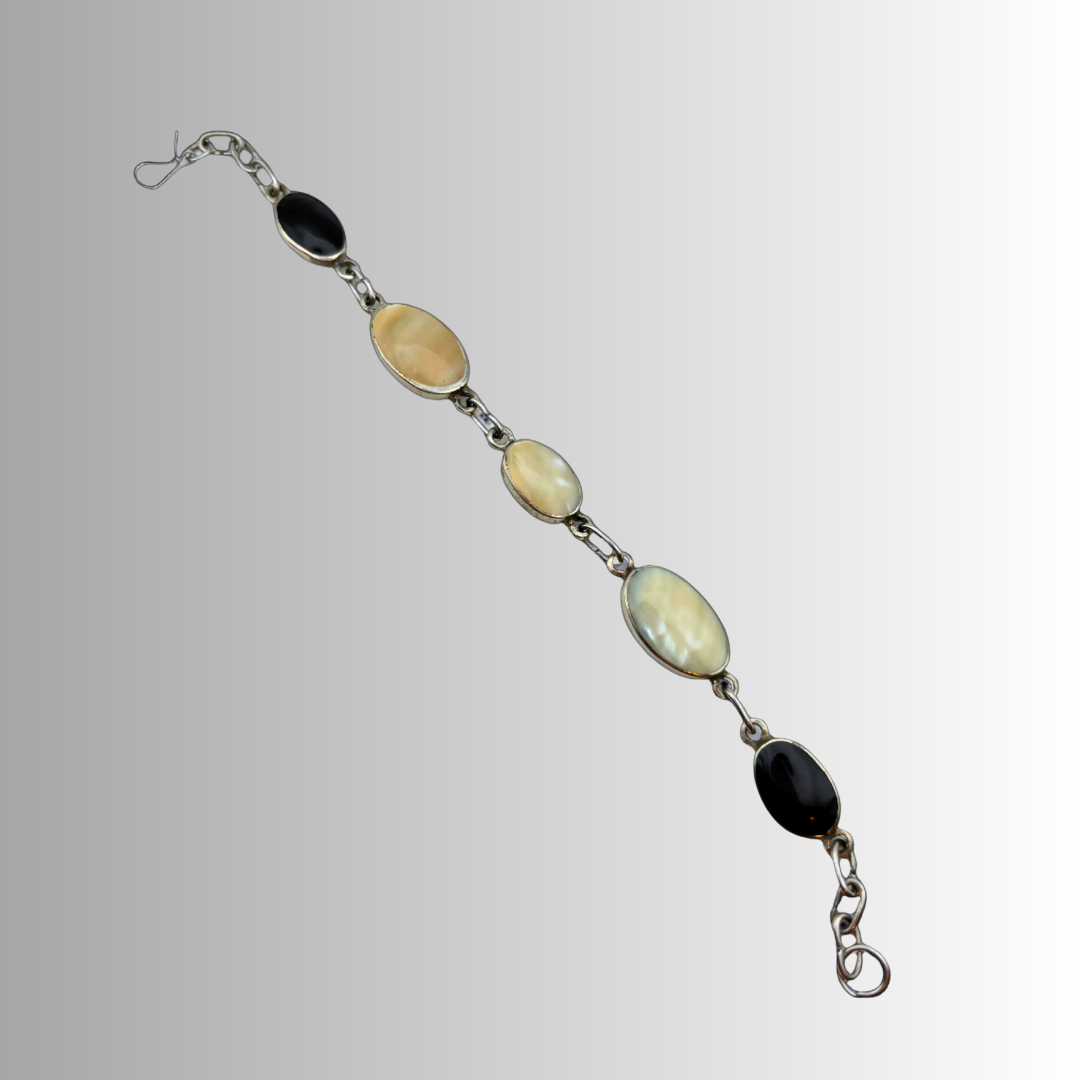 Sterling Silver Black Onyx and Mother of Pearl Bracelet
