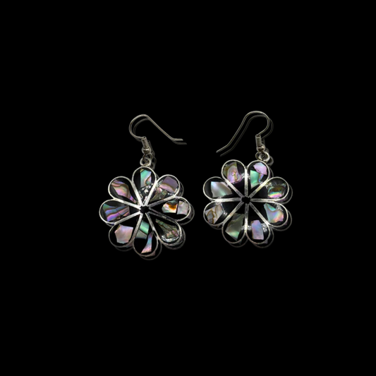 Alpaca Silver Inlaid Abalone Dangle Earrings