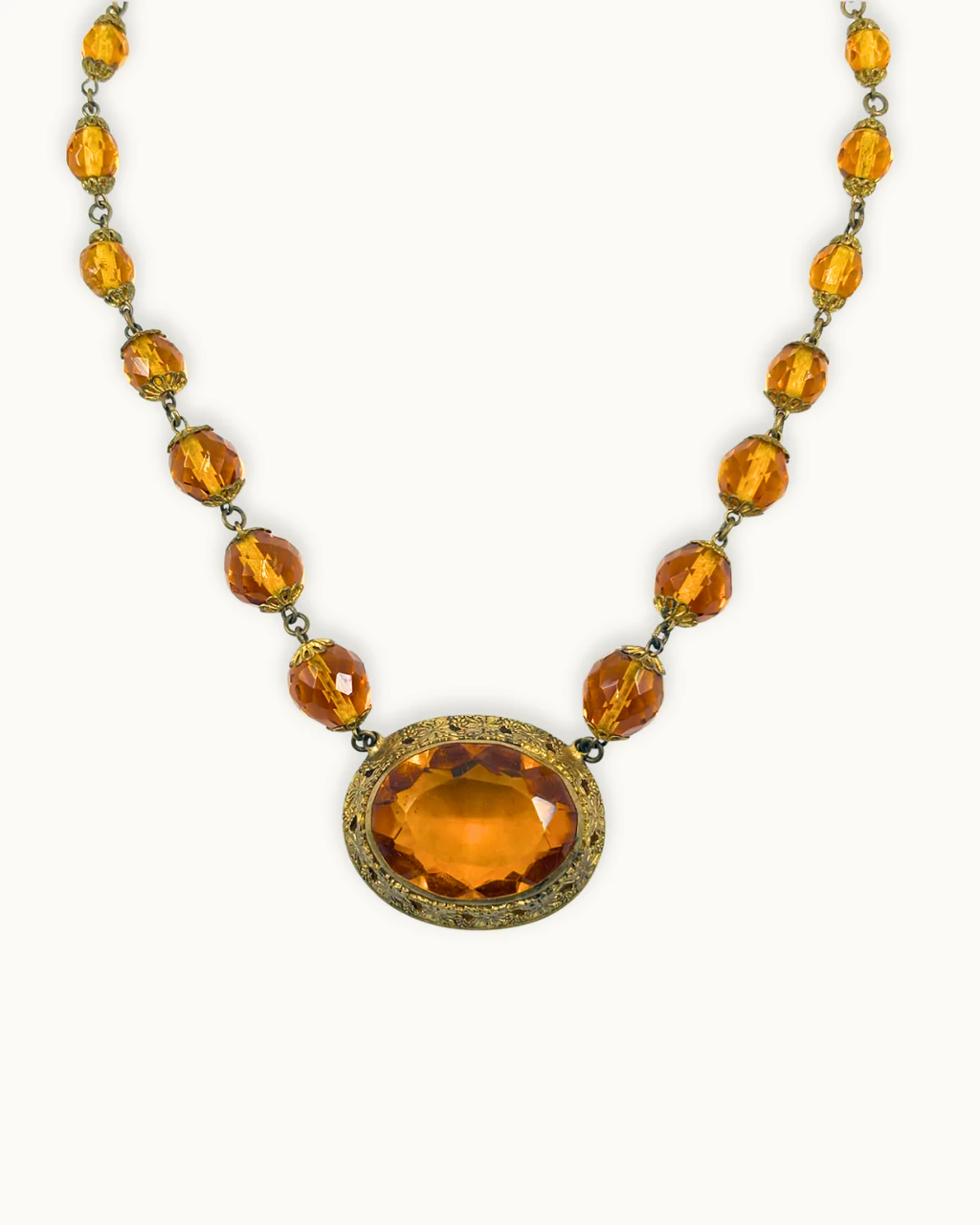 1920s Czech Amber Glass Statement Necklace