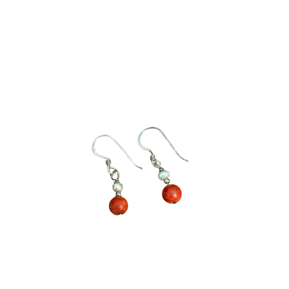 925 Pearl & Coral Dangling Earrings