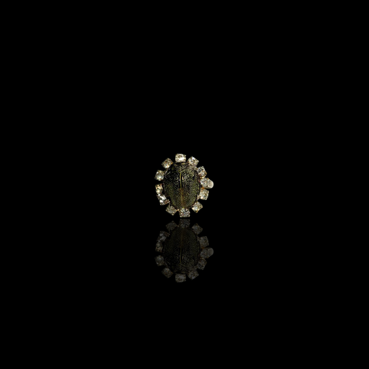 Scarab with White Rhinestone Statement Ring
