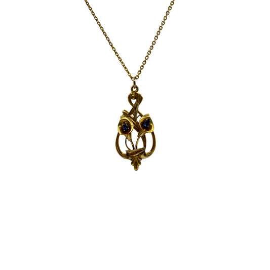 Gold Filled Sapphire Lilies Necklace