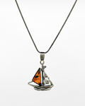 Oxidized Sterling Silver & Polish Honey Amber Sailboat Necklace