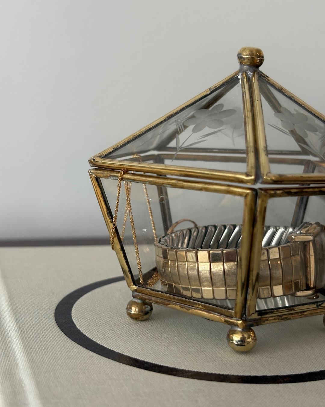 Brass & Glass-etched Trinket Box