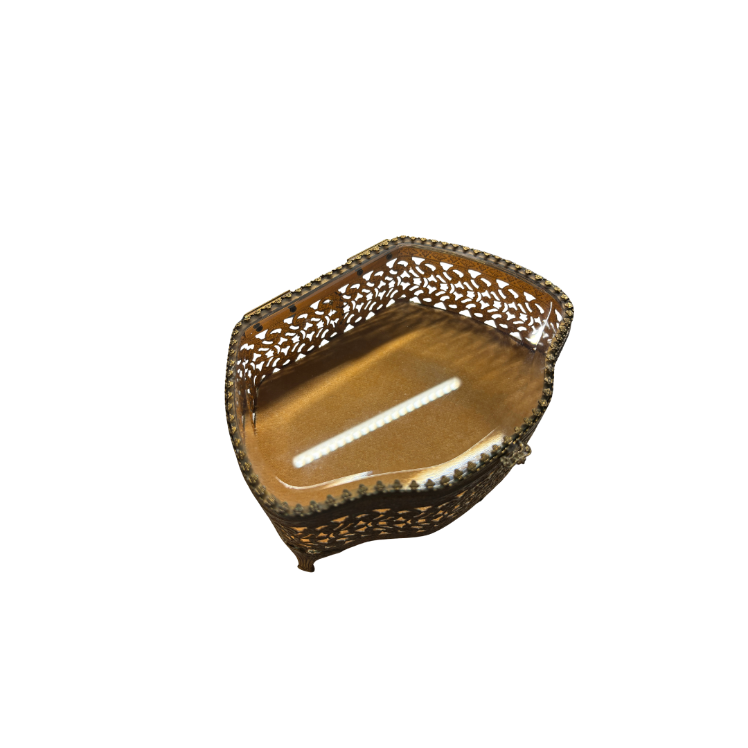 1960s Gold Tone Filigree Jewelry Box