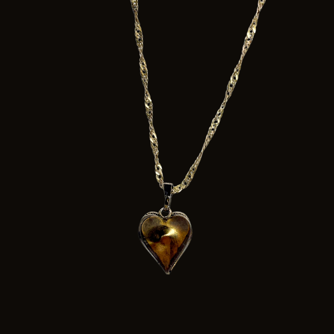 Sterling & Gold Filled Twisted Heart Necklace with Faux Pearl