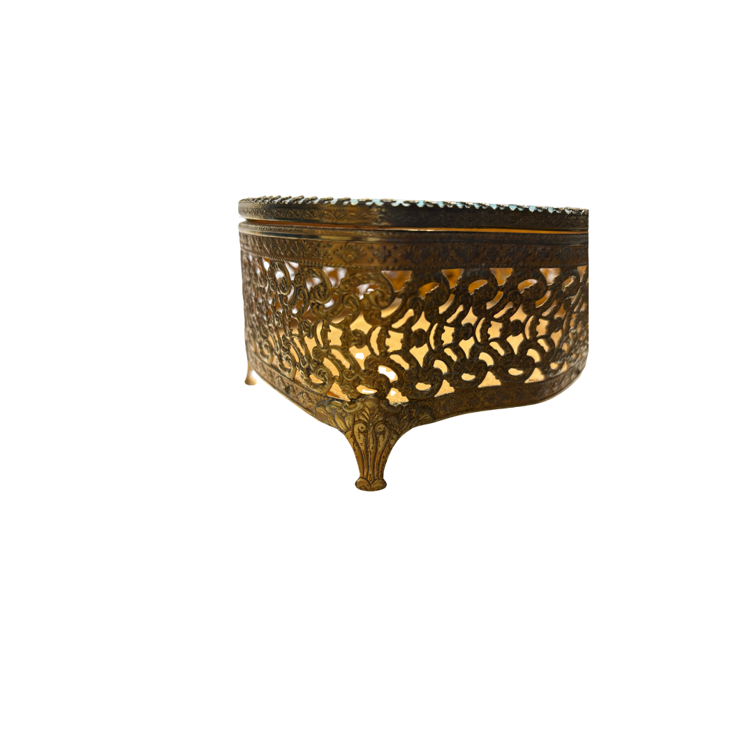 1960s Gold Tone Filigree Jewelry Box