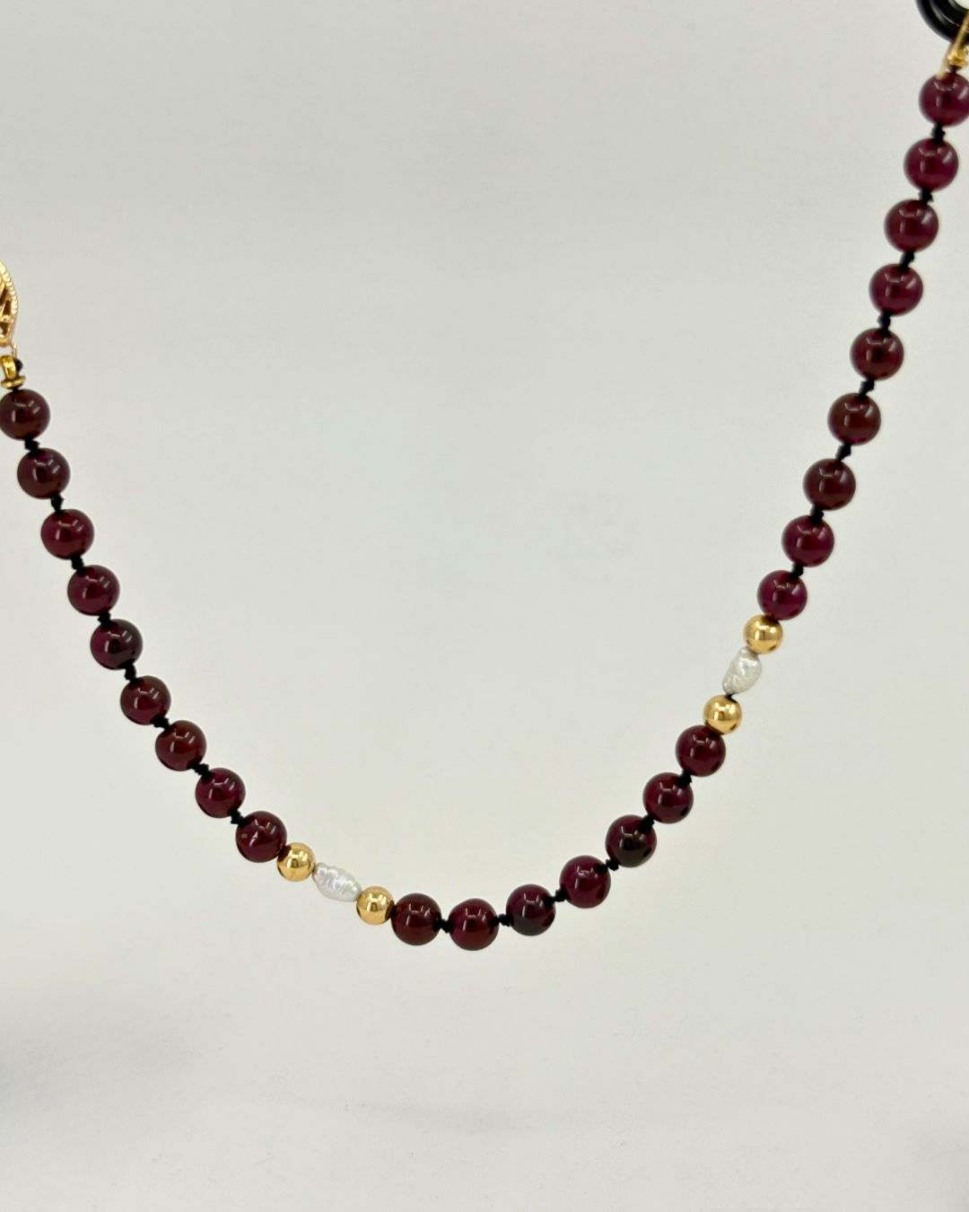 Estate 14KT Yellow Gold Garnet & Pearl Bracelet