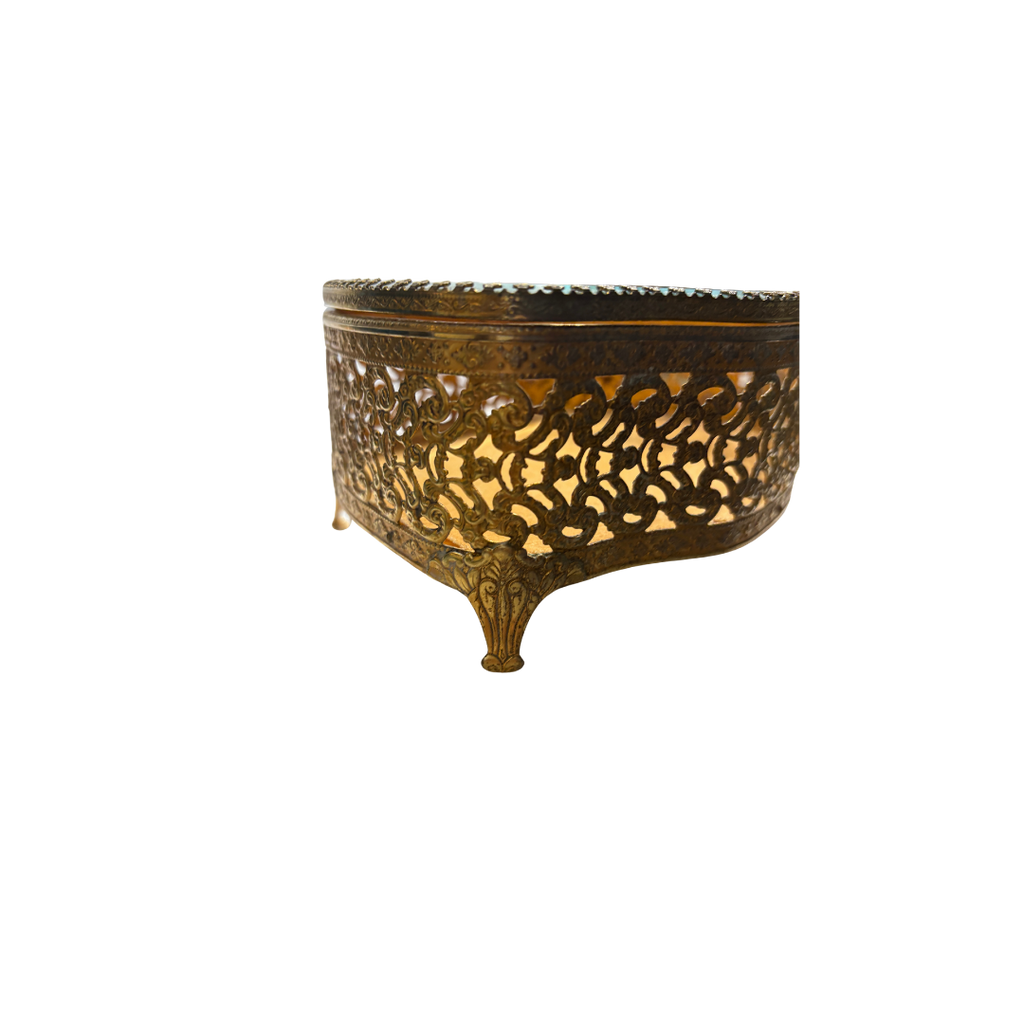 1960s Gold Tone Filigree Jewelry Box