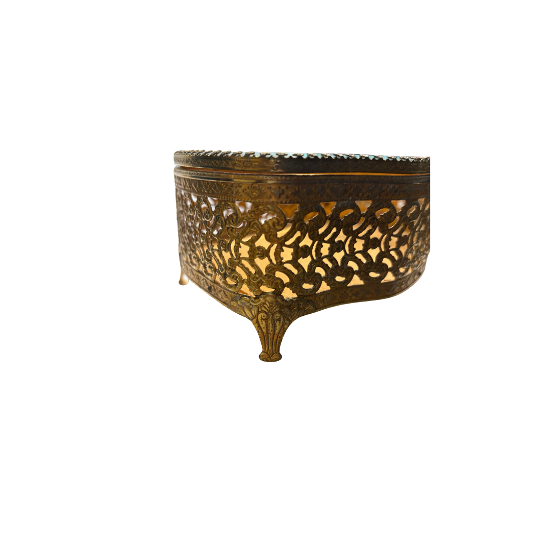 1960s Gold Tone Filigree Jewelry Box