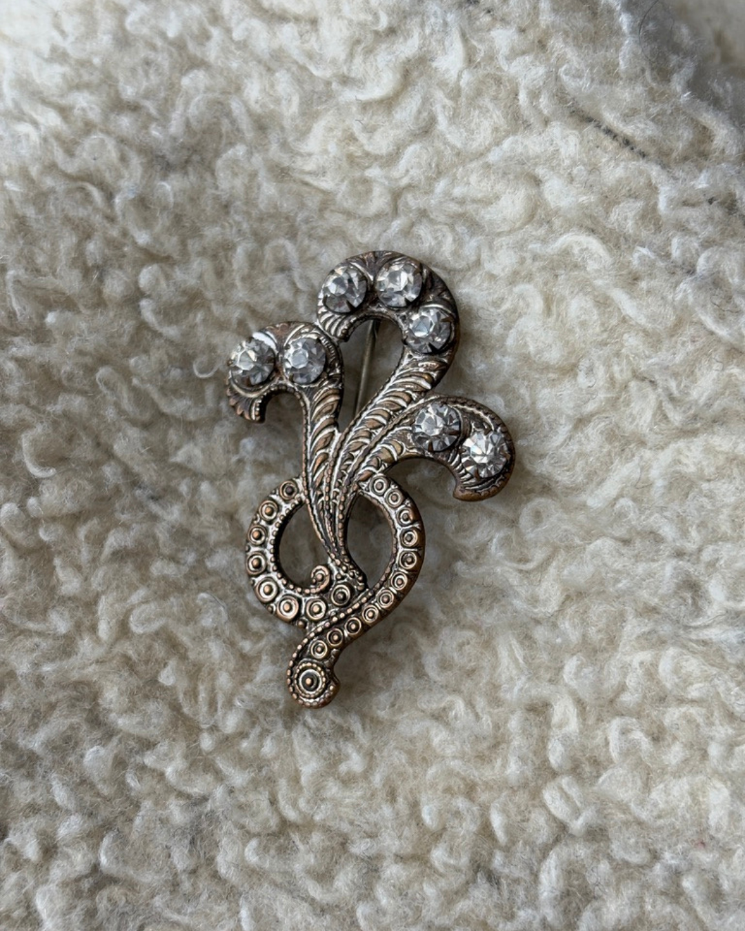 Vintage Floral Art Deco Wedding Pin with Rhinestones