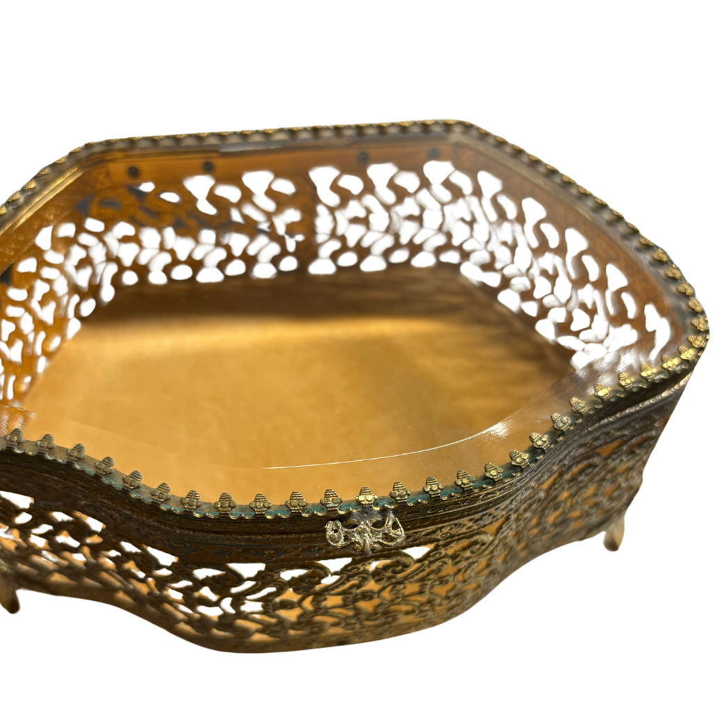 1960s Gold Tone Filigree Jewelry Box