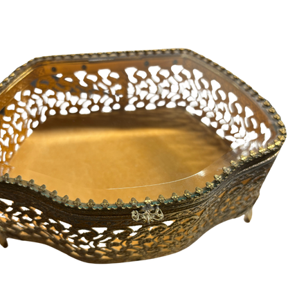 1960s Gold Tone Filigree Jewelry Box