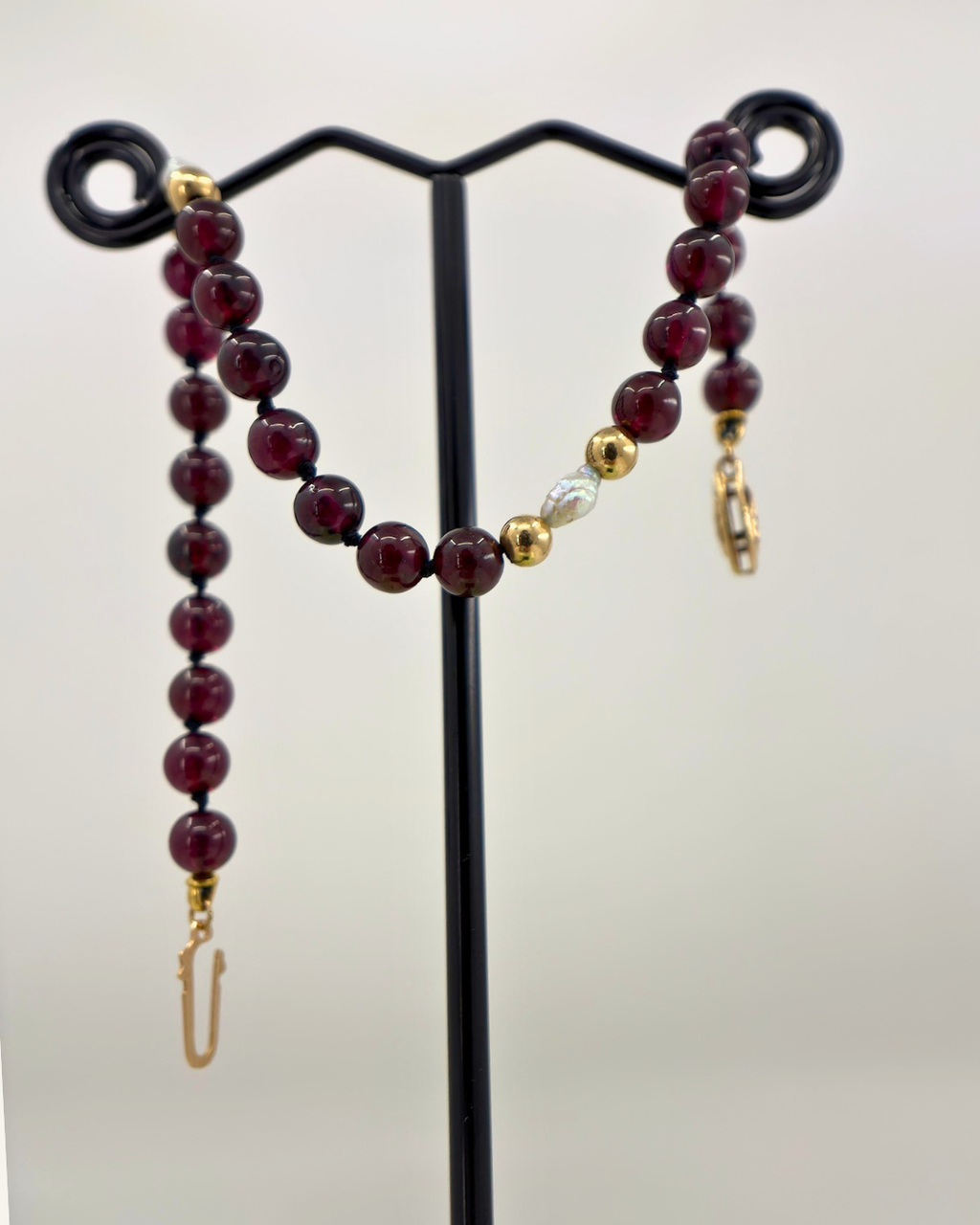 Estate 14KT Yellow Gold Garnet & Pearl Bracelet