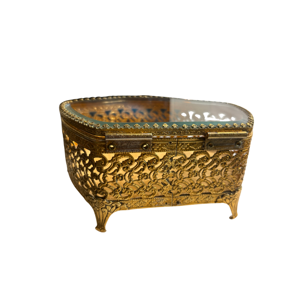 1960s Gold Tone Filigree Jewelry Box