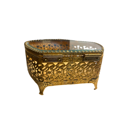 1960s Gold Tone Filigree Jewelry Box