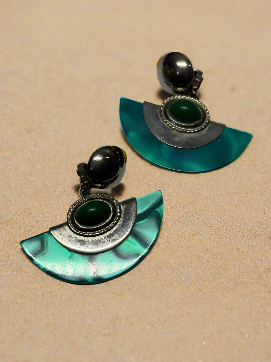 Green Lucite Clip-On Statement Earrings