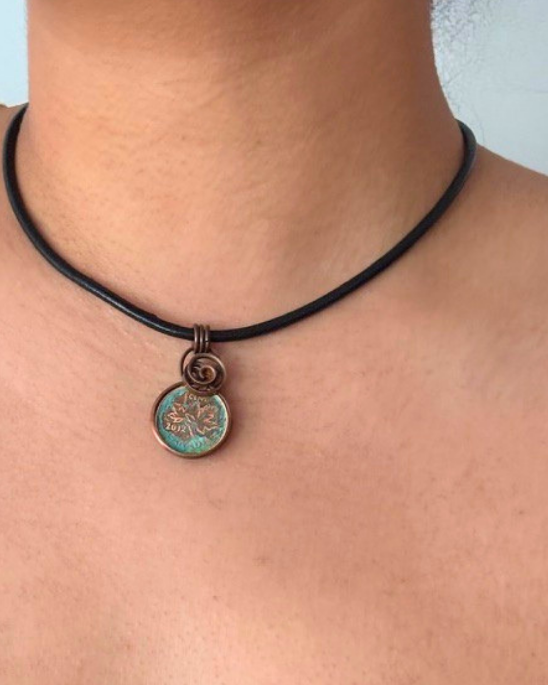 Handmade Vintage Leather & 2012 Penny Pendant