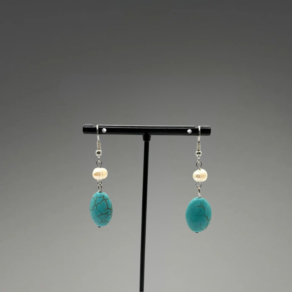 Boucles d'oreilles Turquoises et Perles d'eau douce