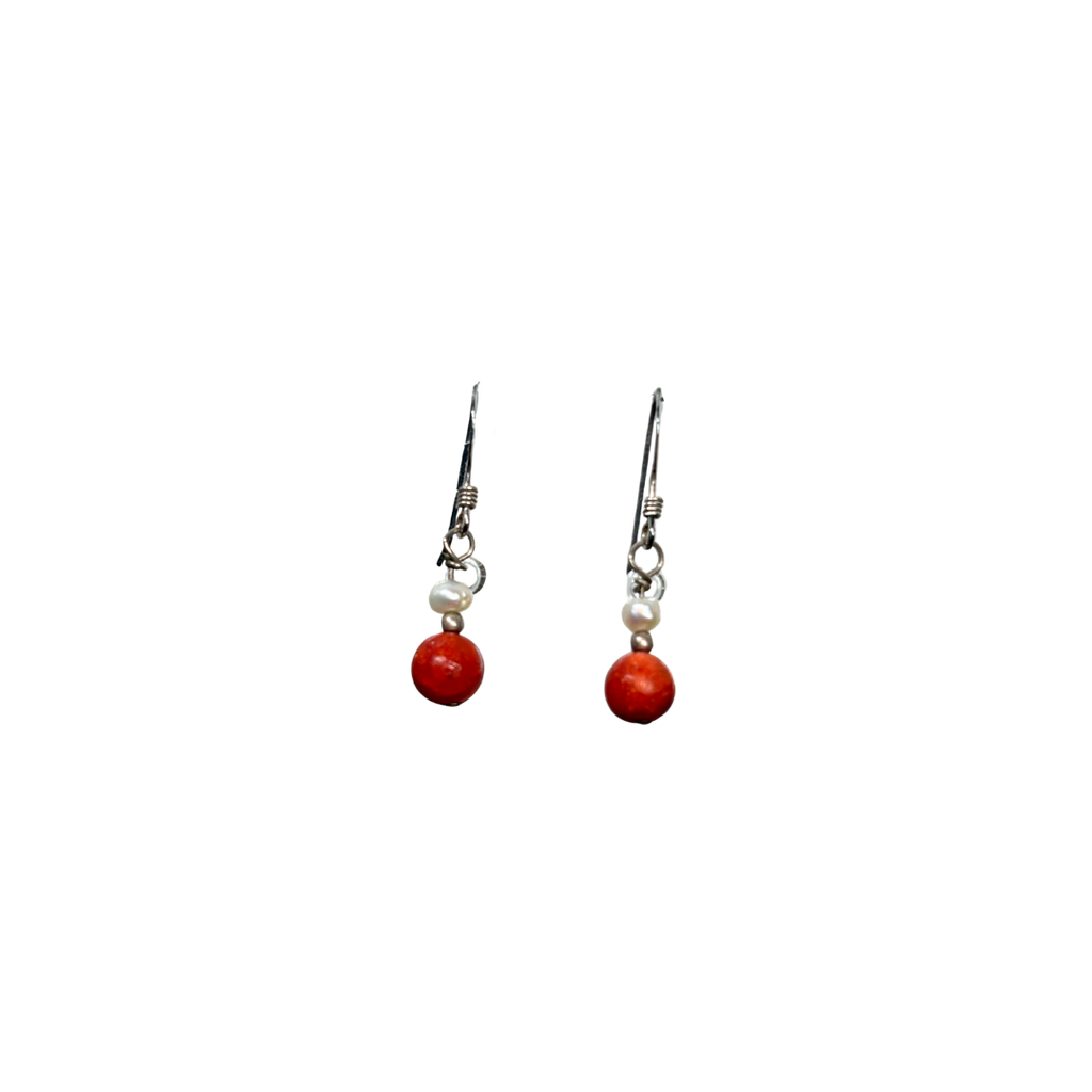 925 Pearl & Coral Dangling Earrings