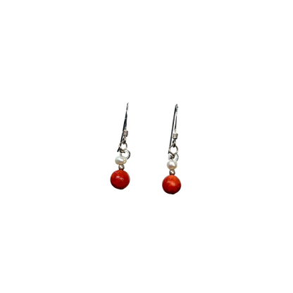 925 Pearl & Coral Dangling Earrings