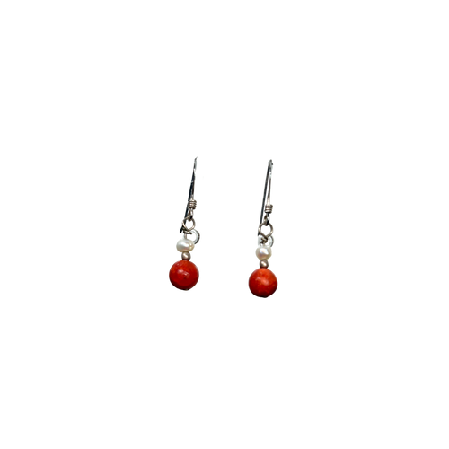 925 Pearl & Coral Dangling Earrings