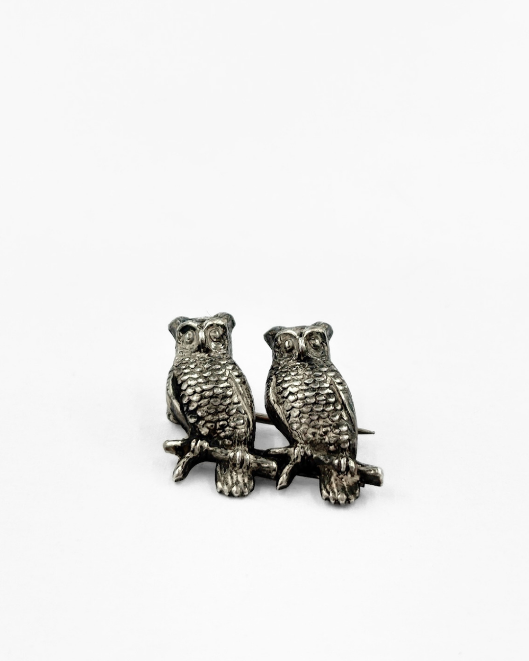 Sterling Silver Pair of Owls Brooch