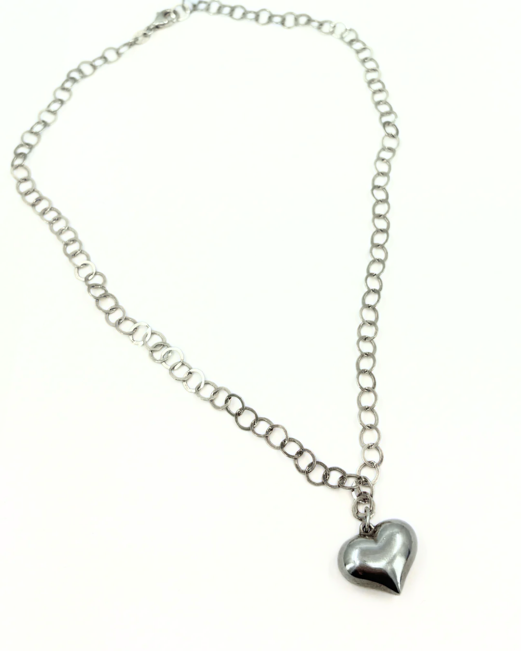 Sterling Disc Chain and Puffy Heart Necklace